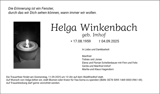 Traueranzeige von Helga Winkenbach von Mannheimer Morgen
