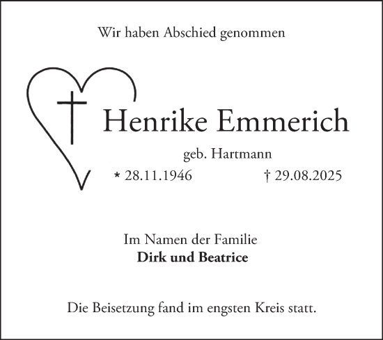 Traueranzeige von Henrike Emmerich von Bergsträßer Anzeiger