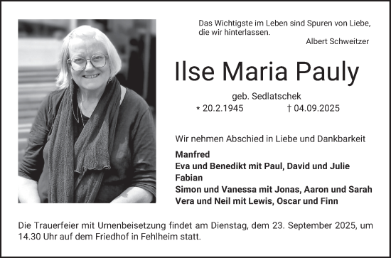 Traueranzeige von Ilse Maria Pauly von Bergsträßer Anzeiger