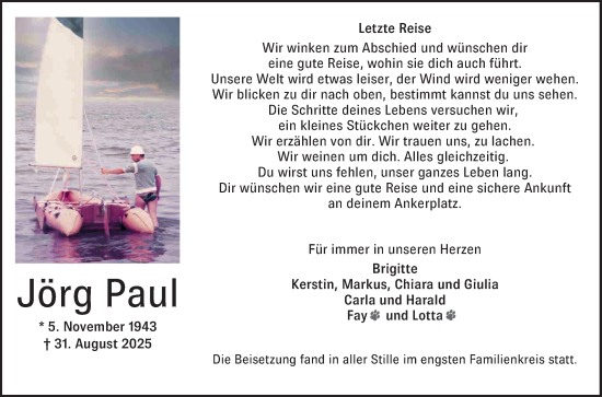 Traueranzeige von Jörg Paul von Mannheimer Morgen