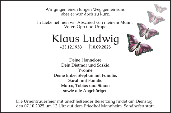 Traueranzeige von Klaus Ludwig von Mannheimer Morgen