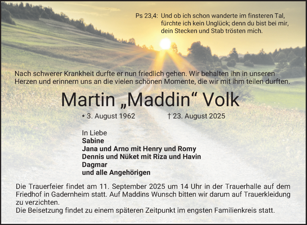  Traueranzeige für Martin Volk vom 06.09.2025 aus Bergsträßer Anzeiger