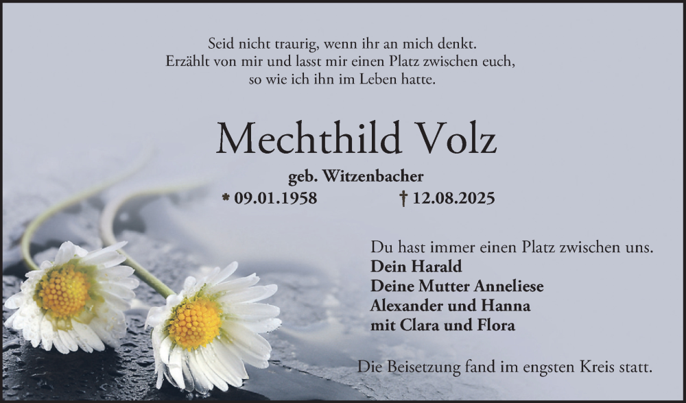  Traueranzeige für Mechthild Volz vom 06.09.2025 aus Bergsträßer Anzeiger