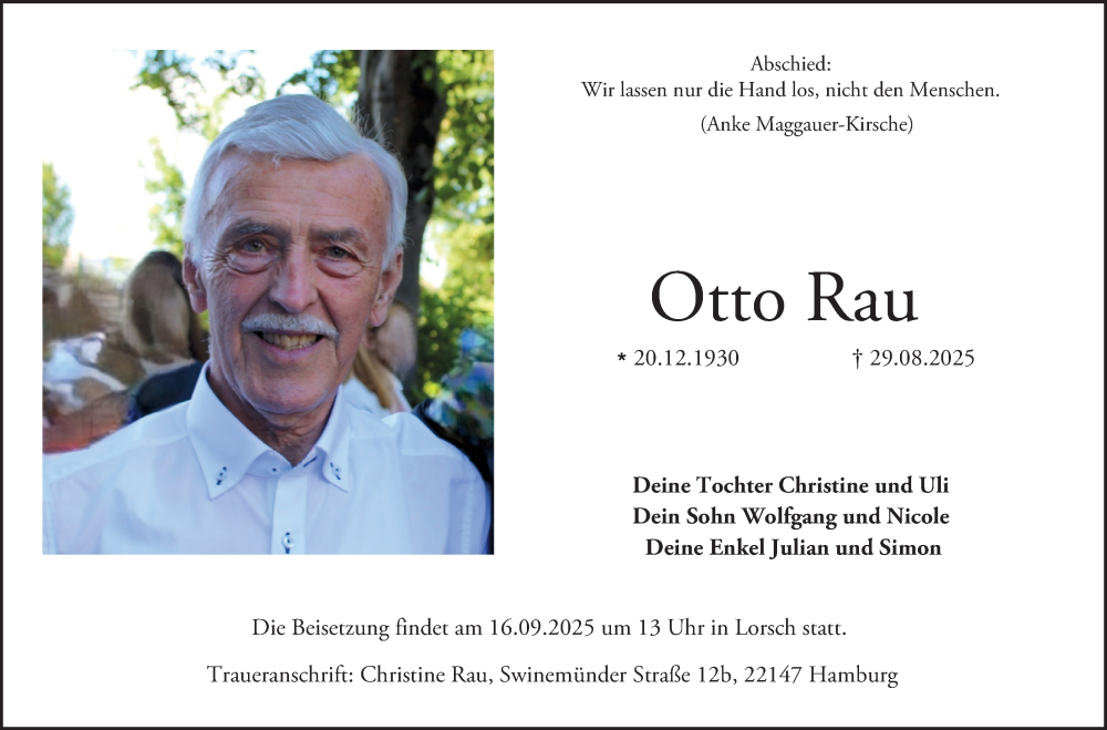  Traueranzeige für Otto Rau vom 06.09.2025 aus Bergsträßer Anzeiger