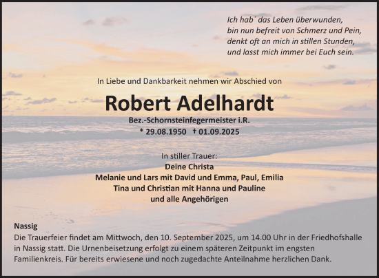 Traueranzeige von Robert Adelhardt von Fränkische Nachrichten