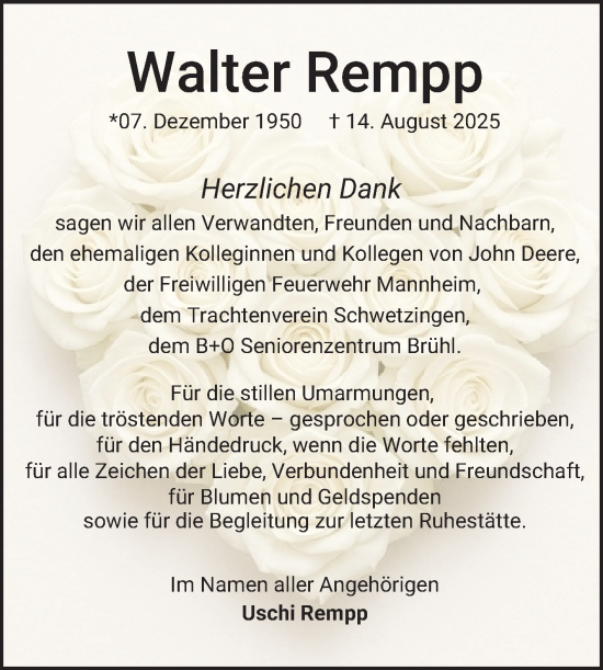 Traueranzeige von Walter Rempp von Mannheimer Morgen