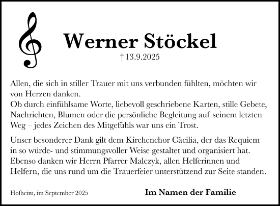 Traueranzeige von Werner Stöckel von Mannheimer Morgen