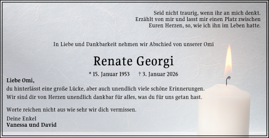 Traueranzeige von Renate Georgi von Mannheimer Morgen