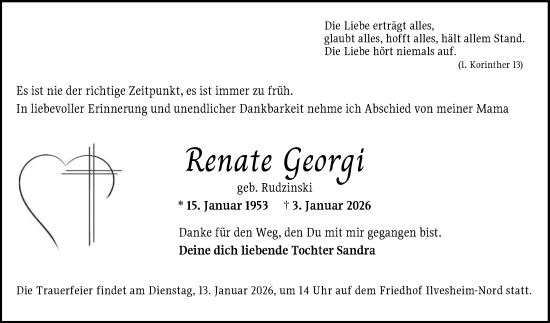 Traueranzeige von Renate Georgi von Mannheimer Morgen