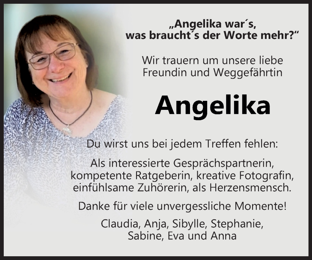  Traueranzeige für Angelika Endres vom 17.01.2026 aus Fränkische Nachrichten