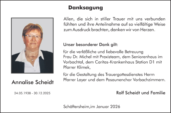 Traueranzeige von Annalise Scheidt von Fränkische Nachrichten