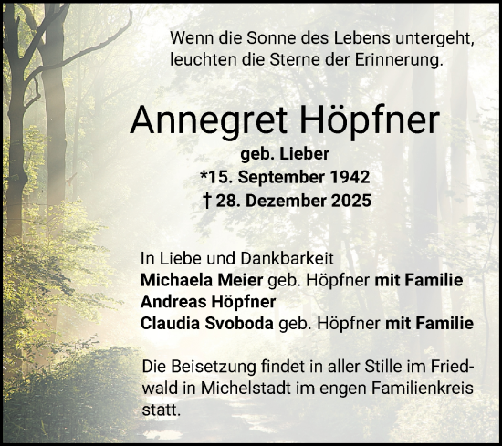 Traueranzeige von Annegret Höpfner 