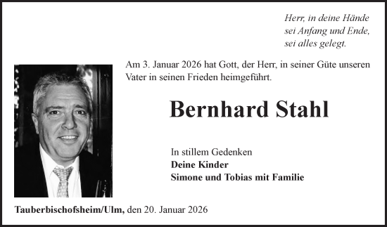 Traueranzeige von Bernhard Stahl von Fränkische Nachrichten