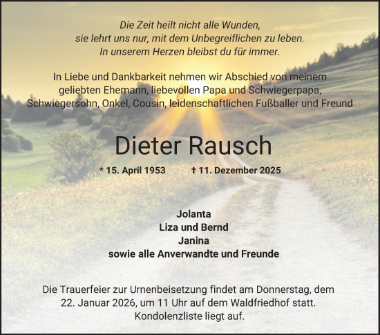 Traueranzeige von Dieter Rausch von Bergsträßer Anzeiger