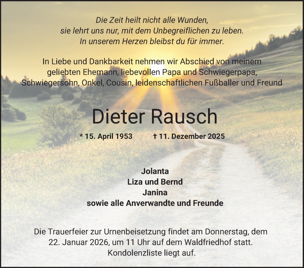  Traueranzeige für Dieter Rausch vom 17.01.2026 aus Bergsträßer Anzeiger