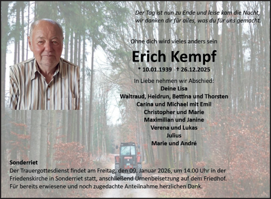 Traueranzeige von Erich Kempf von Fränkische Nachrichten