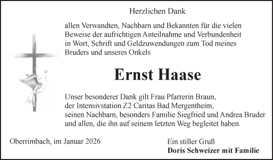 Traueranzeige von Ernst Haase von Fränkische Nachrichten