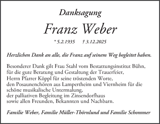 Traueranzeige von Franz Weber von Mannheimer Morgen