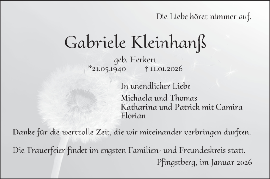 Traueranzeige von Gabriele Kleinhanß von Mannheimer Morgen