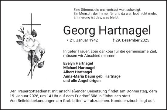 Traueranzeige von Georg Hartnagel von Bergsträßer Anzeiger
