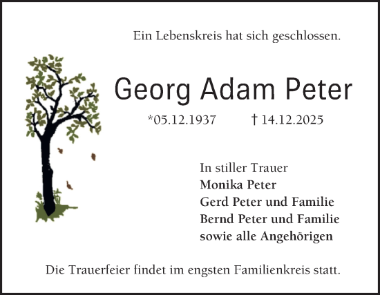 Traueranzeige von Georg Adam Peter von Bergsträßer Anzeiger