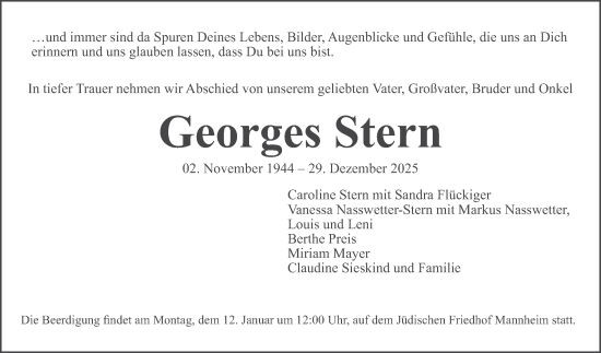 Traueranzeige von Georges Stern von Mannheimer Morgen