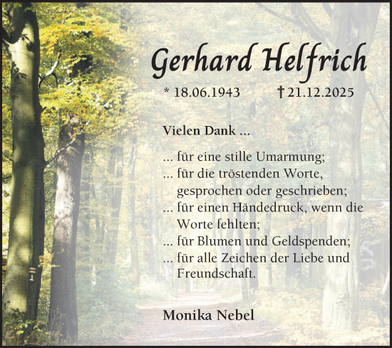 Traueranzeige von Gerhard Helfrich von Bergsträßer Anzeiger