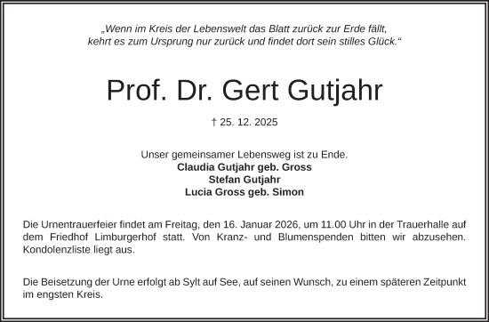 Traueranzeige von Gert Gutjahr von Mannheimer Morgen