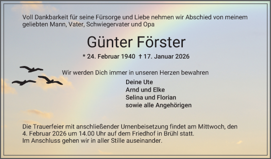 Traueranzeige von Günter Förster von Schwetzinger Zeitung