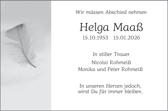 Traueranzeige von Helga Maaß von Mannheimer Morgen