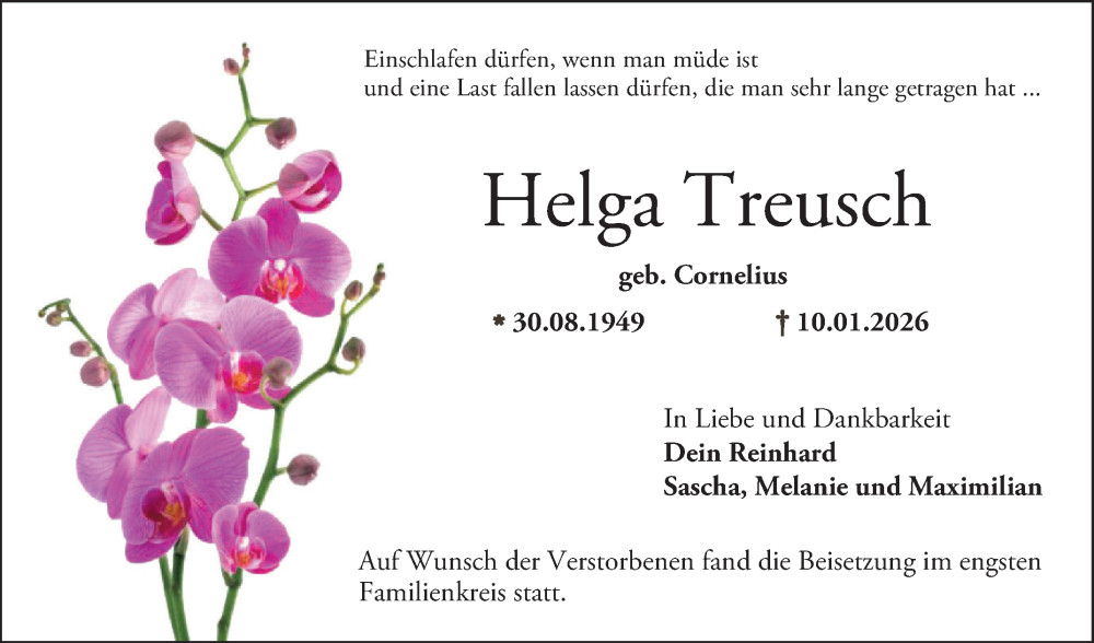 Traueranzeige für Helga Treusch vom 24.01.2026 aus Bergsträßer Anzeiger