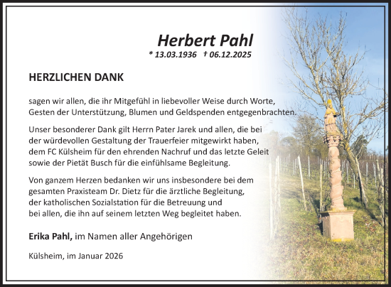 Traueranzeige von Herbert Pahl von Fränkische Nachrichten