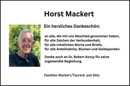Traueranzeige von Horst Mackert von Fränkische Nachrichten