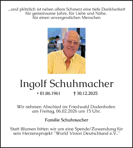 Traueranzeige von Ingolf Schuhmacher von Schwetzinger Zeitung