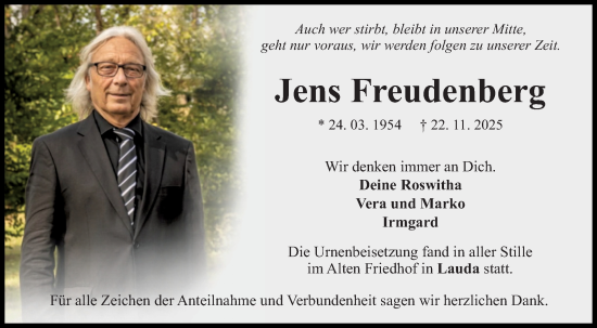 Traueranzeige von Jens Freudenberg von Fränkische Nachrichten