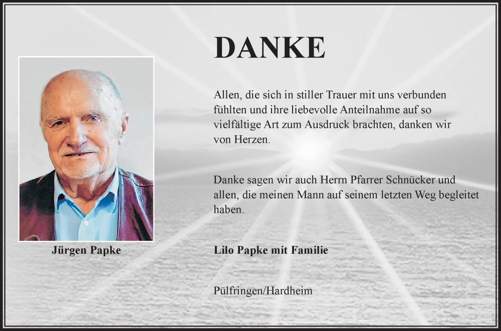  Traueranzeige für Jürgen Papke vom 03.01.2026 aus Fränkische Nachrichten