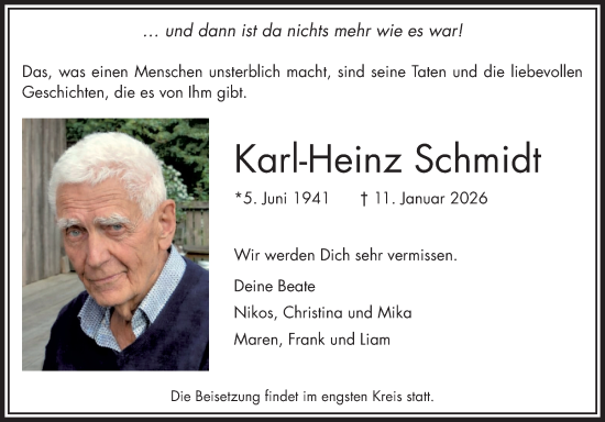 Traueranzeige von Karl-Heinz Schmidt von Fränkische Nachrichten