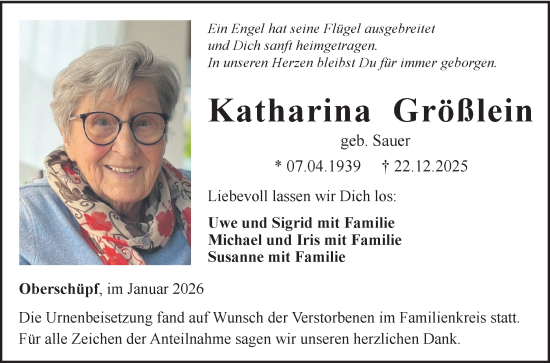 Traueranzeige von Katharina Größlein von Fränkische Nachrichten