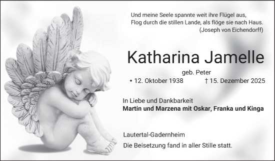 Traueranzeige von Katharina Jamelle von Bergsträßer Anzeiger