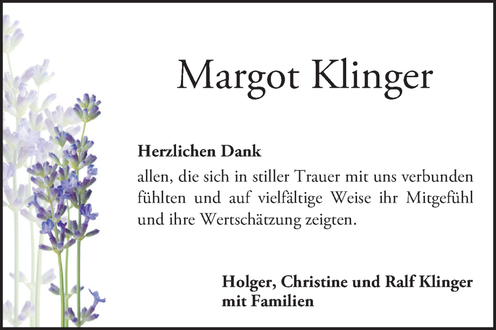  Traueranzeige für Margot Klinger vom 31.01.2026 aus Bergsträßer Anzeiger