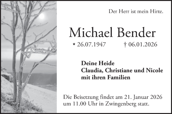 Traueranzeige von Michael Bender von Bergsträßer Anzeiger