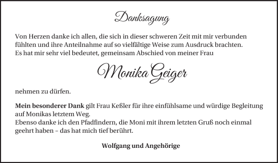 Traueranzeige von Monika Geiger von Schwetzinger Zeitung