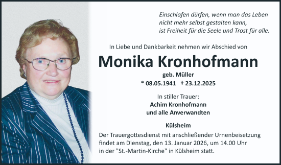 Traueranzeige von Monika Kronhofmann von Fränkische Nachrichten