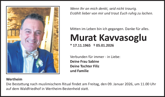 Traueranzeige von Murat Kavvasoglu von Fränkische Nachrichten