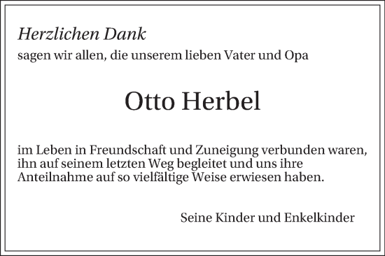 Traueranzeige von Otto Herbel von Mannheimer Morgen