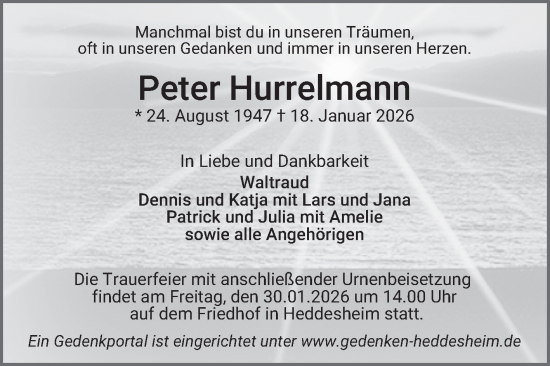 Traueranzeige von Peter Hurrelmann von Mannheimer Morgen