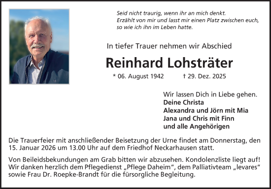 Traueranzeige von Reinhard Lohsträter von Mannheimer Morgen