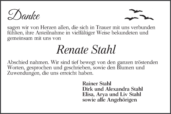 Traueranzeige von Renate Stahl von Mannheimer Morgen