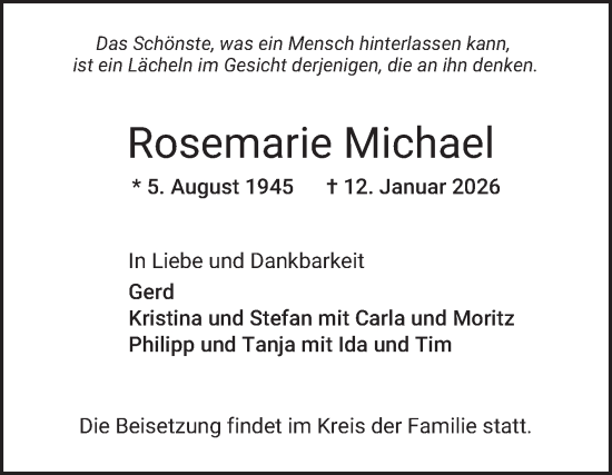 Traueranzeige von Rosemarie Michael von Mannheimer Morgen