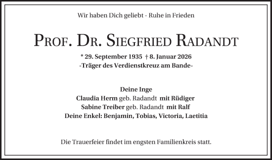 Traueranzeige von Siegfried Radandt von Mannheimer Morgen